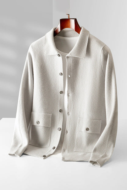 Fiona – Thick Women's Wool Cardigan with Polo Collar for Fall and Winter