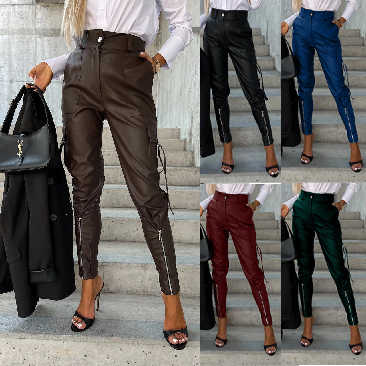 Melissa – Slim Fit Women's Pants in Vegan Leather with Pockets