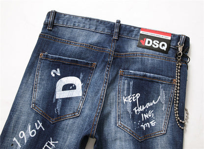 Eddie – Slim Fit Men's Jeans with Zippers and Distressed Details