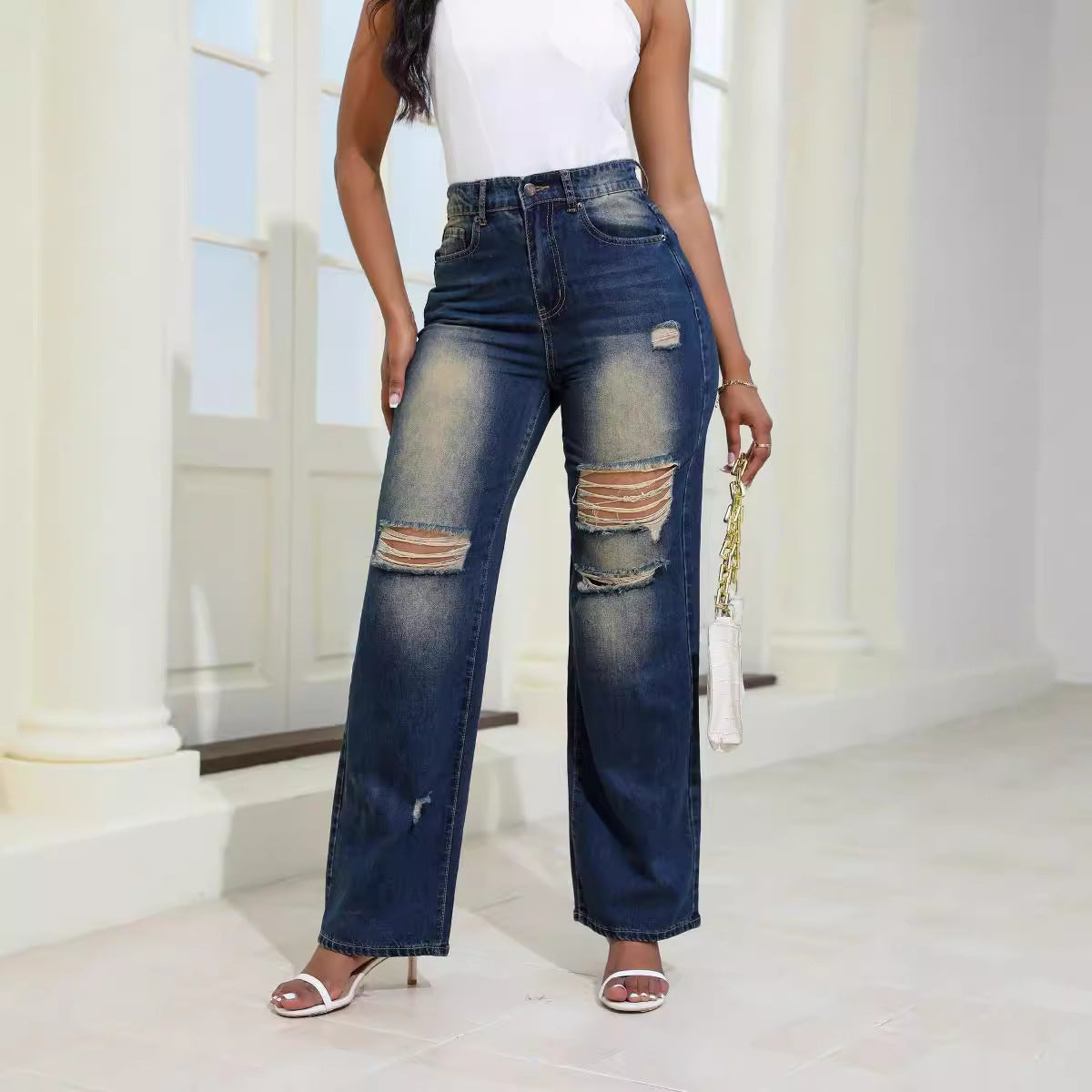 Esme – Comfortable High Waist Jeans with Pockets and Distress
