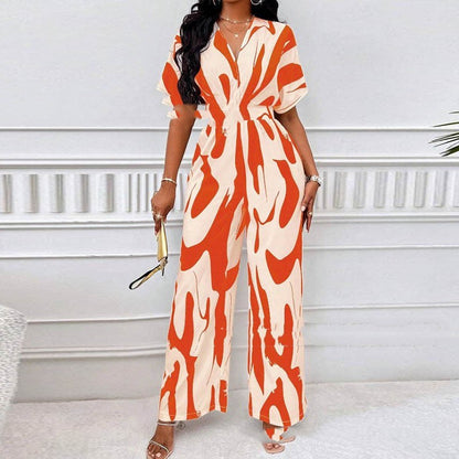 Tara – Soft V-Neck Jumpsuit with Print