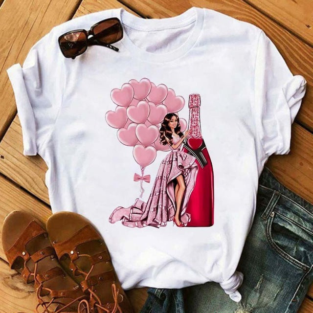 Christina – Kawaii T-Shirt with Rose Gold Wine Glass