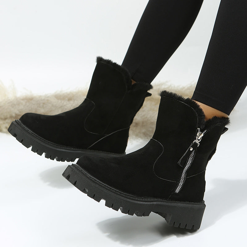 Leah – Thick Plush Snow Boots in Premium Vegan Suede with Non-Slip Sole