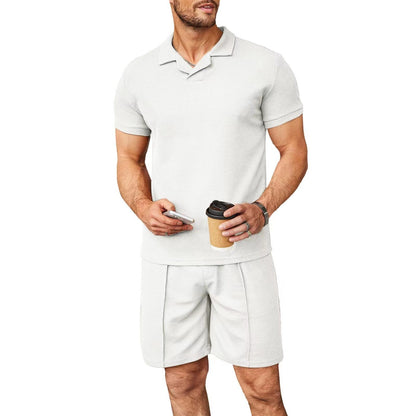 Will – Men's V-Neck Polo Shirt with Waffle Pattern