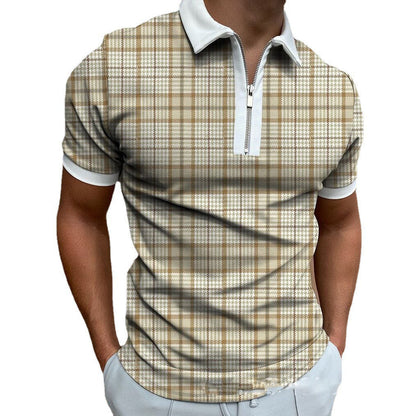 Kevin – Men's Polo Shirt with Zipper and Check Pattern
