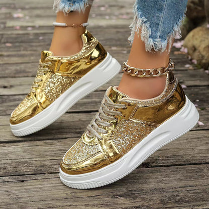 Marie – Lace-Up Sneakers with Sequins and Non-Slip Sole
