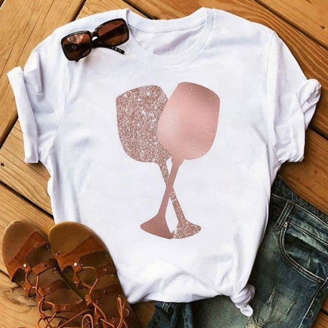Christina – Kawaii T-Shirt with Rose Gold Wine Glass