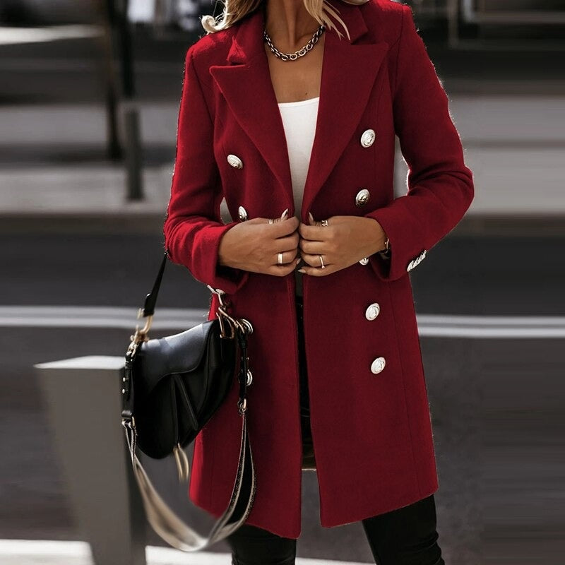 Katy – Women's Wool Coat with Fold-Over Collar