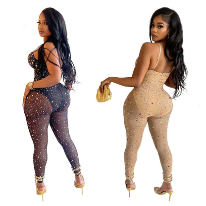 Marie – Women's Jumpsuit with Mesh and Rhinestones