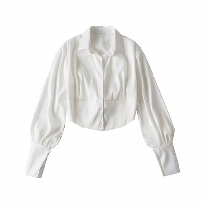 Lydia – Women's Satin Shirt with Lace-Up and Lantern Sleeves