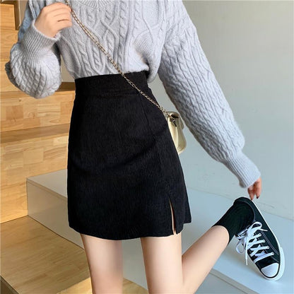 Grace – Retro Corduroy A-Line Mini Skirt with High Waist