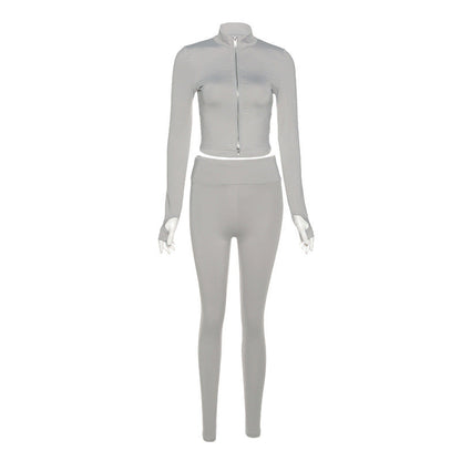 Judith – Urban Casual Suit with Stand-Up Collar and Zipper