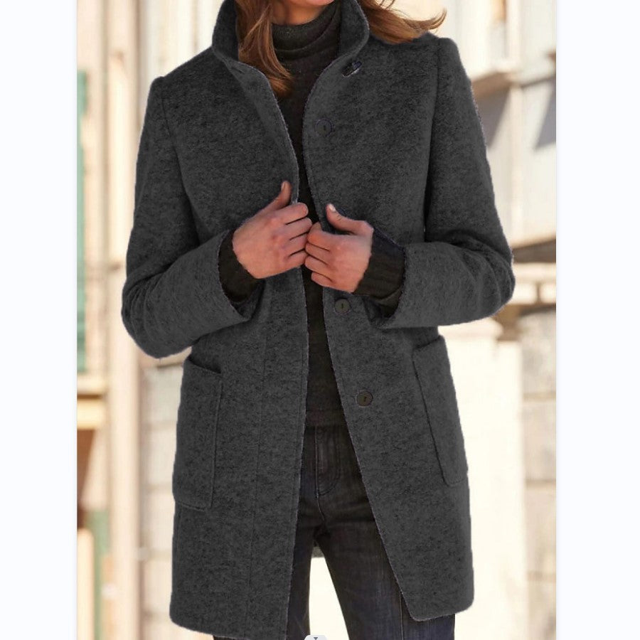 Charlotte – Women's Wool Coat with Stand Collar and Pockets