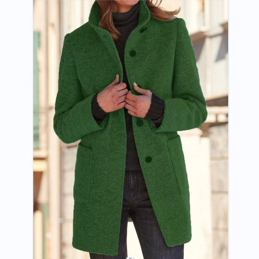 Charlotte – Women's Wool Coat with Stand Collar and Pockets