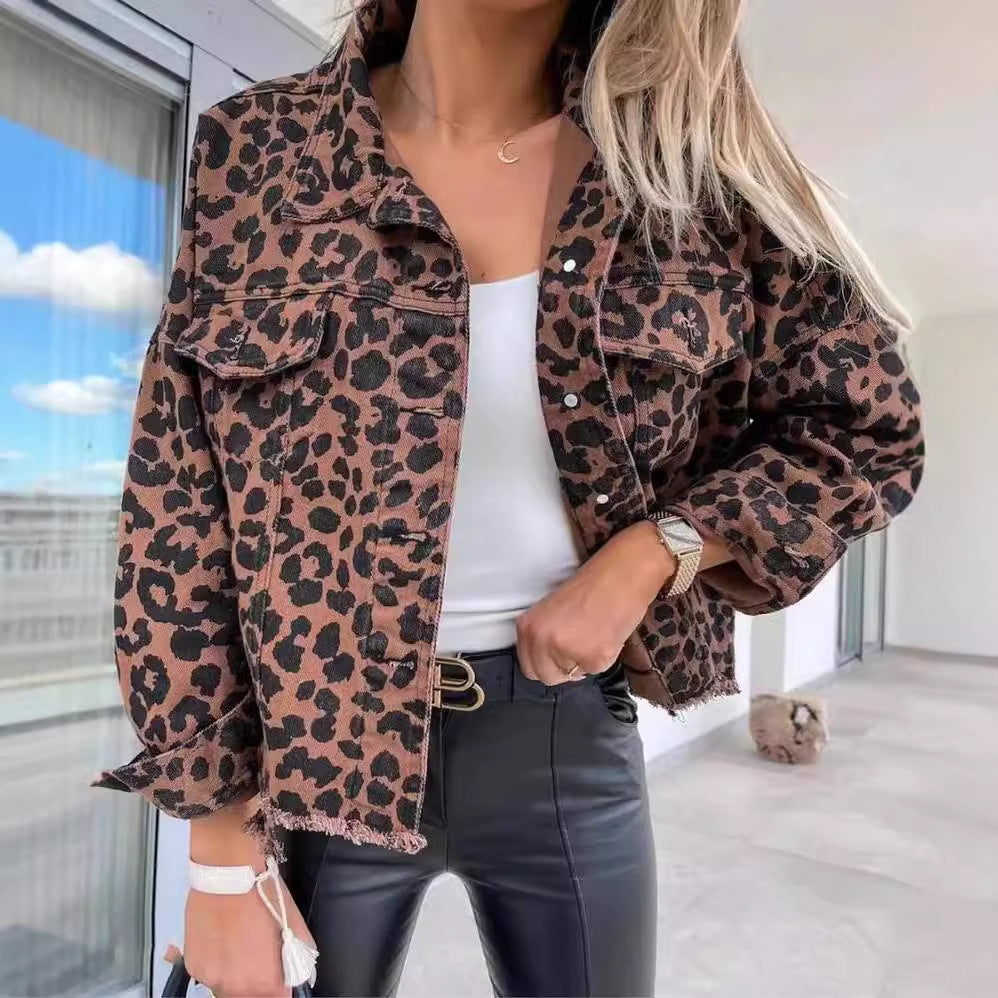 Natasha – Women's Jacket with Leopard Pattern in Denim