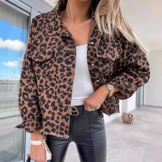 Natasha – Women's Jacket with Leopard Pattern in Denim