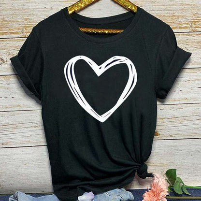 Jacqueline – Heart Pattern Women's T-Shirt, Short Sleeve, Crew Neck, Relaxed Fit