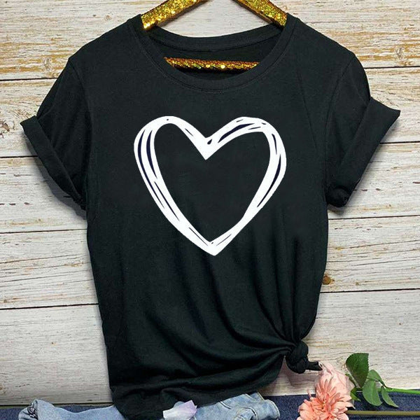 Jacqueline – Heart Pattern Women's T-Shirt, Short Sleeve, Crew Neck, Relaxed Fit