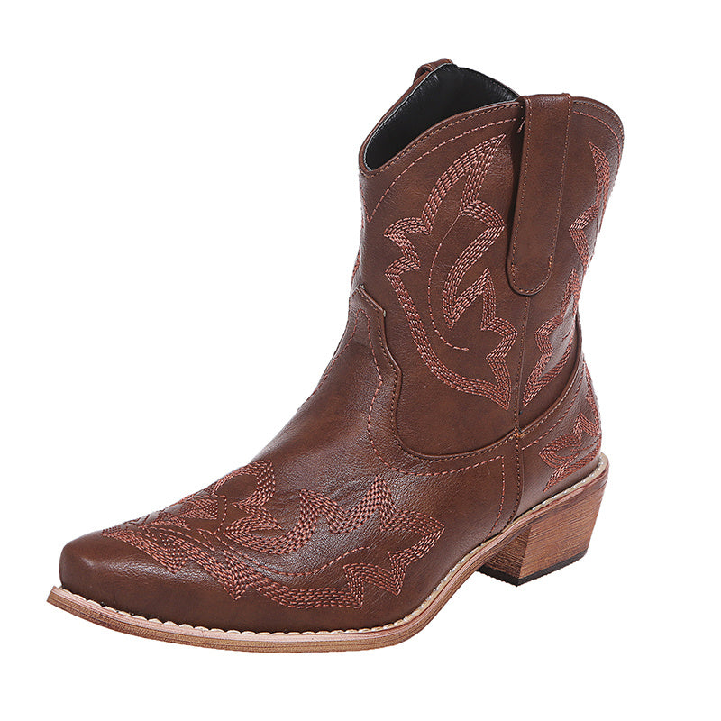 Mary – Embroidered Cowgirl Boots with Wedge Heel