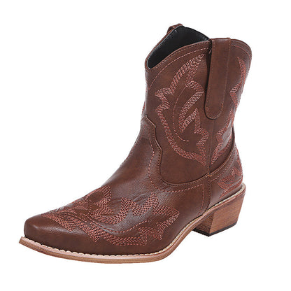 Mary – Embroidered Cowgirl Boots with Wedge Heel