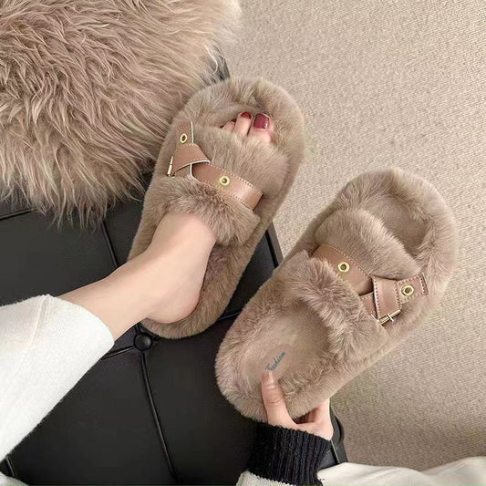 Amelia – Fluffy Women's Shoes with Toe Ring