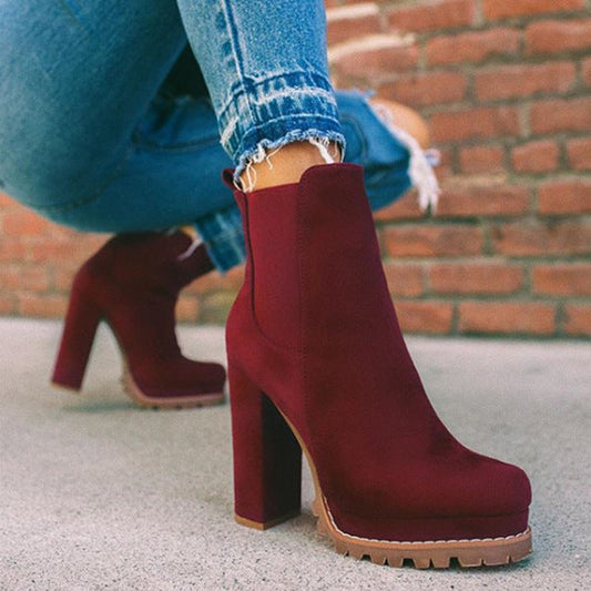 Ann – Round Ankle Boots with Bold Leopard Pattern and Thick Block Heels for Women