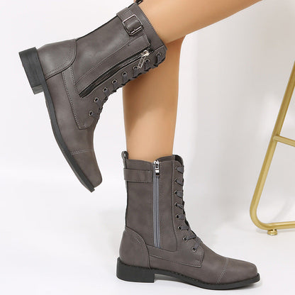Lynda – Women's Lace-Up Ankle Boots with Side Zipper