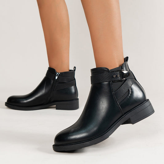 Vanessa – Black Women's Chelsea Boots with Side Zipper and Buckle