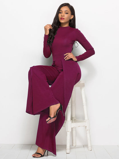 Rebecca – Wide-Leg Jumpsuit with Round Neck and Long Sleeves