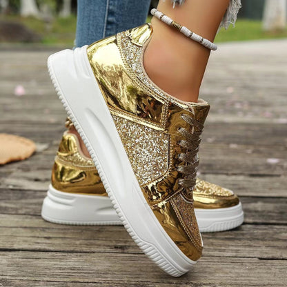Marie – Lace-Up Sneakers with Sequins and Non-Slip Sole