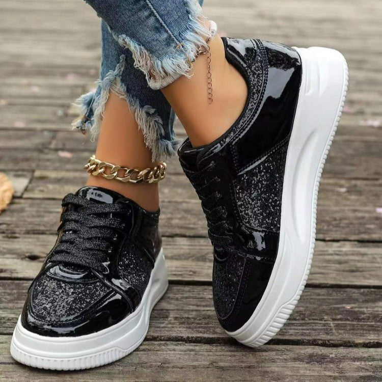 Marie – Lace-Up Sneakers with Sequins and Non-Slip Sole