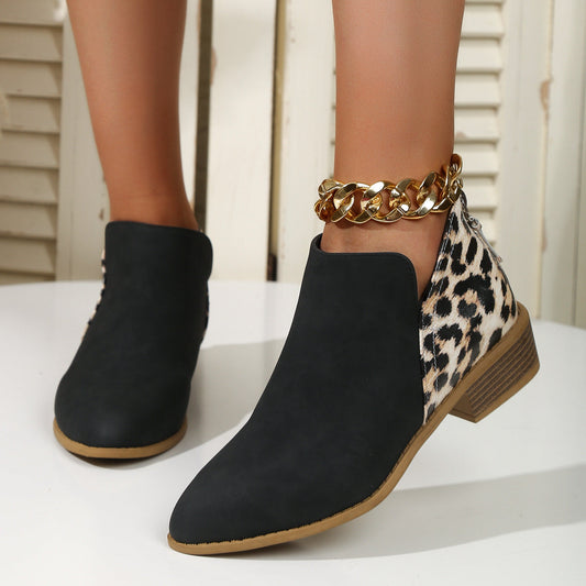 Ann – Fashionable Leopard Print Boots with Pointed Heel and Back Zipper