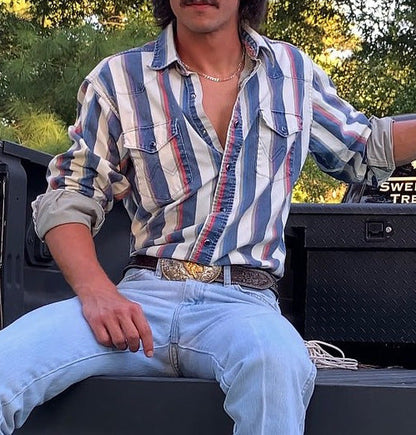 Ricky – Casual Men's Shirt with Retro Print and Long Sleeves