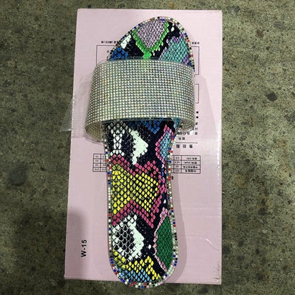 Denise – Large Rhinestone Sandals and Slides for Women with Low Heel
