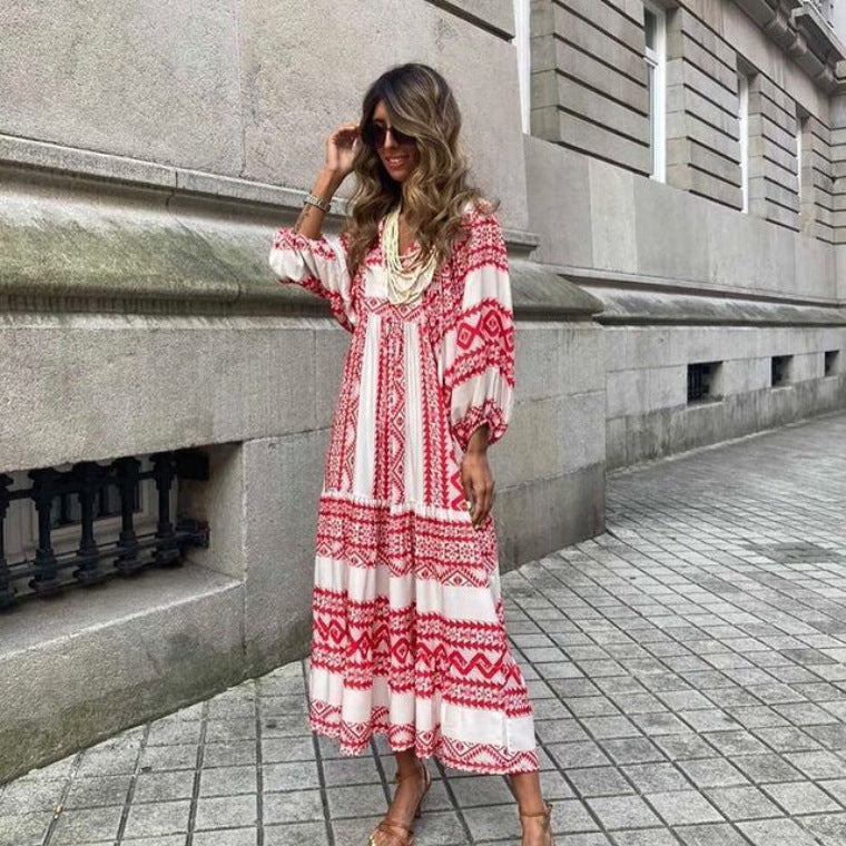 Emily – Elegant Boho Dress with Vintage Print