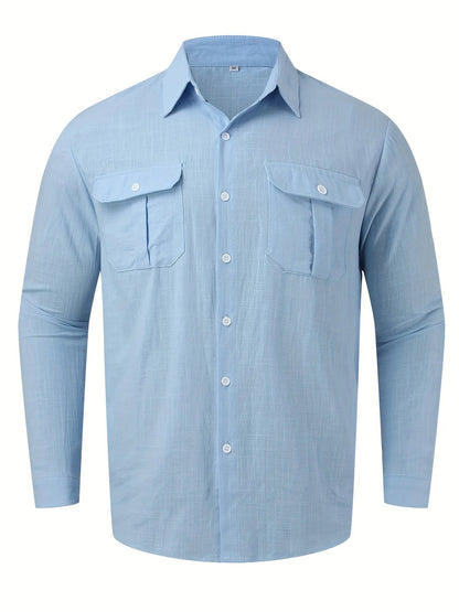 Christian – Long Sleeve Shirt for Men with Pockets and Lapels for Autumn and Winter