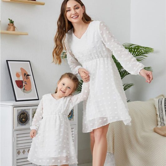 Michelle – Flowing Chiffon Long Sleeve V-Neck Sweet Tunic Dress