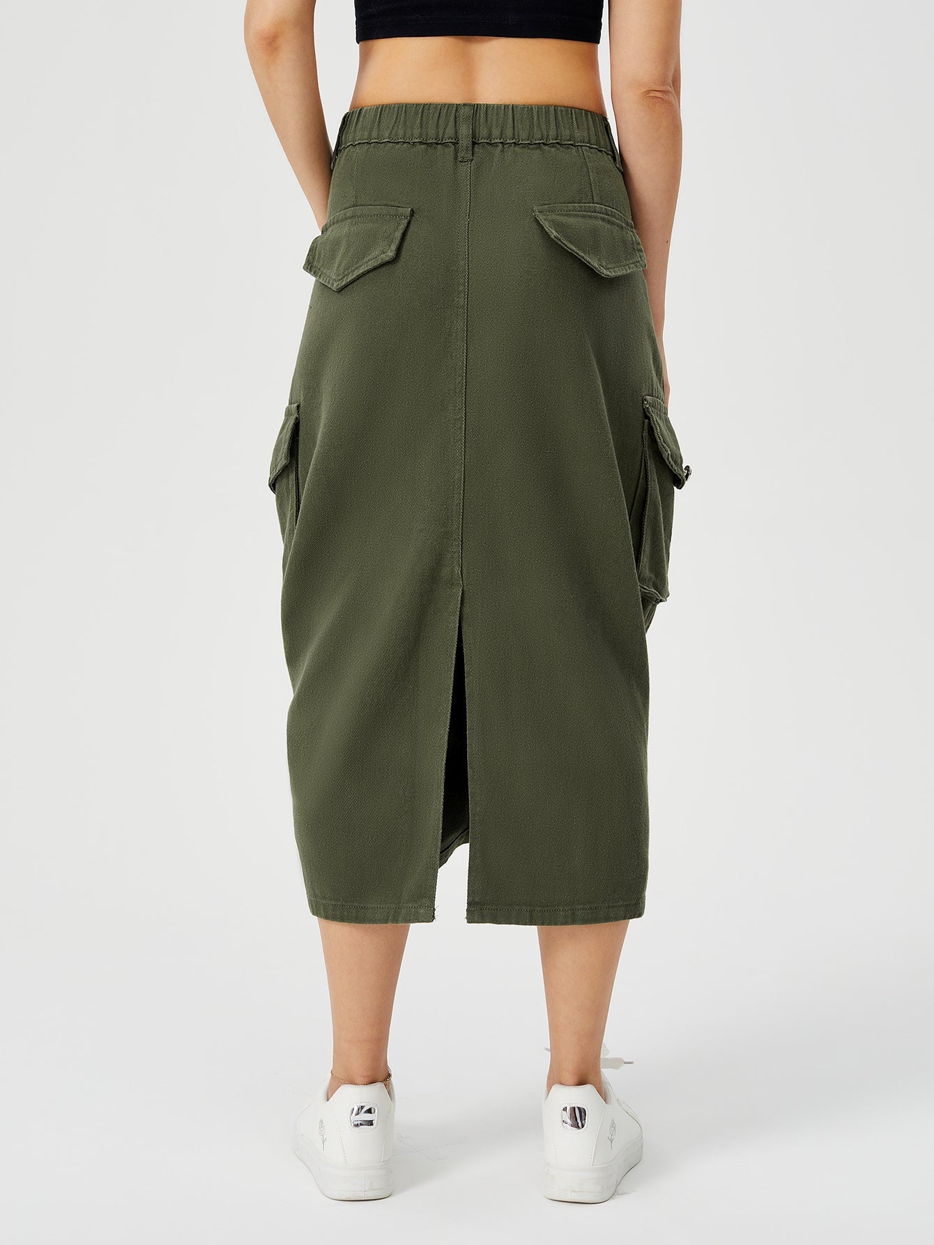Donna – Long Women's Cargo Skirt with High Waist and Front Slit