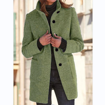 Charlotte – Women's Wool Coat with Stand Collar and Pockets