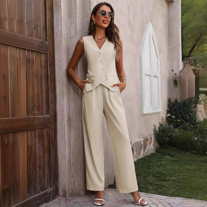 Audrey – Women's Summer Suit with Buttons and Straight Pants