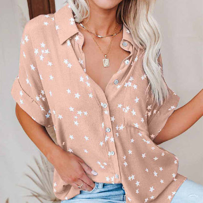 Lucy – Short V-Neck T-Shirt with Star Pattern