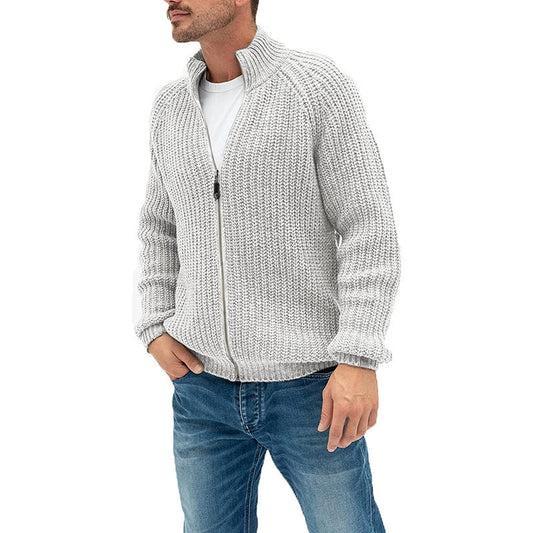 Keith – Solid Color Full-Zip Cardigan with Stand Collar
