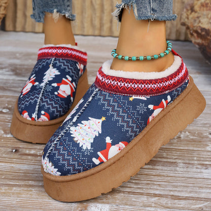 Tanya – Cartoon Christmas Print Ankle Boots with Plush Lining