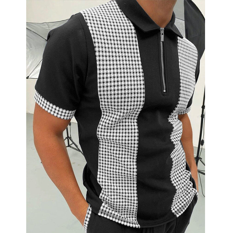Kevin – Men's Polo Shirt with Zipper and Check Pattern