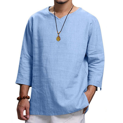 Tristan – Casual Men's Shirt in Cotton and Linen with V-Neck
