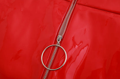 Adele – Short Skirt with Ring Zipper in Premium Glossy Vegan Leather