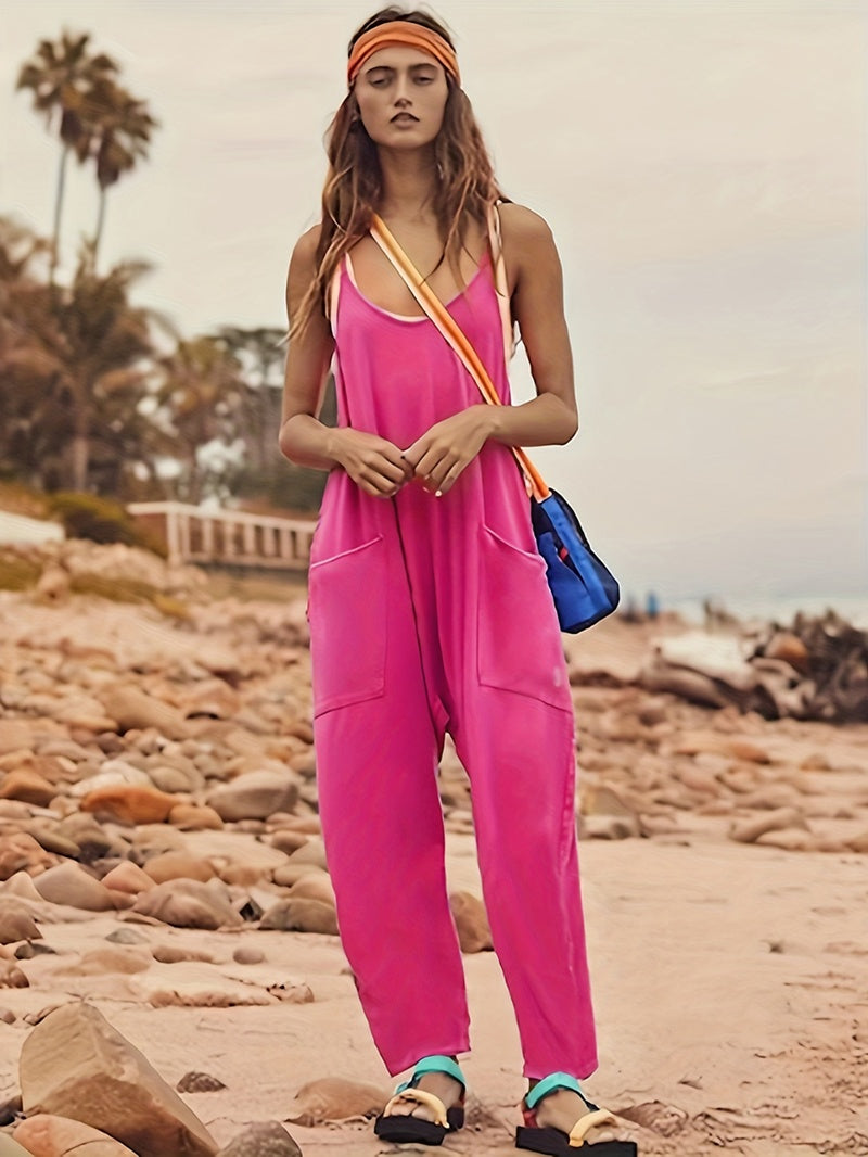 Lisa – Casual Sleeveless Women's Jumpsuit with Straps and Zipper