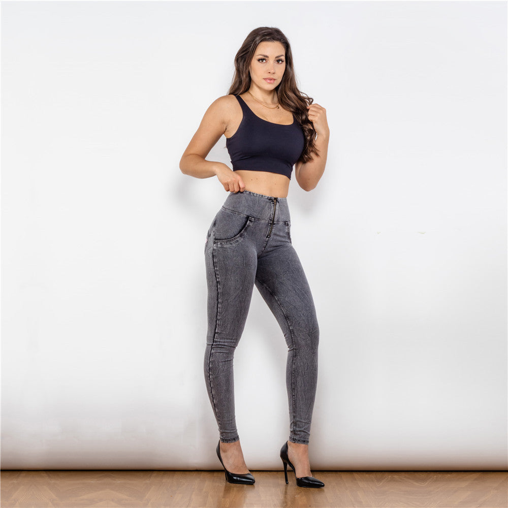 Kathryn – High-Waist Gray Jeggings with Push-Up and Anti-Cellulite Features