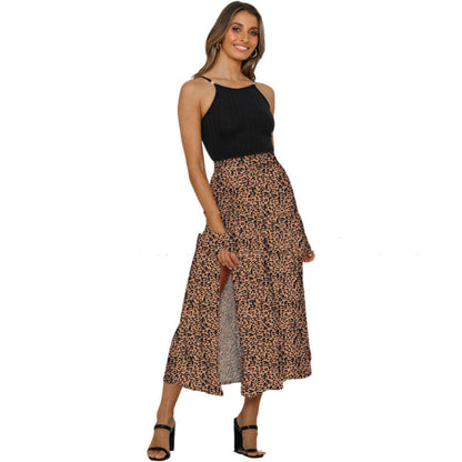 Rose – Long A-Line Skirt with Leopard Print