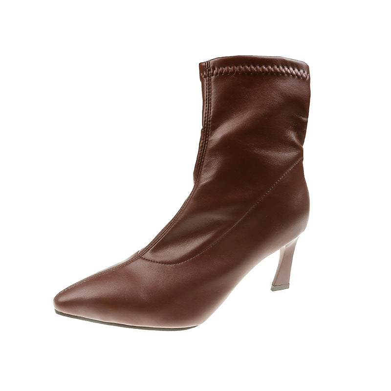 Mary – Vegan Leather Pointed Thick Heel Boots